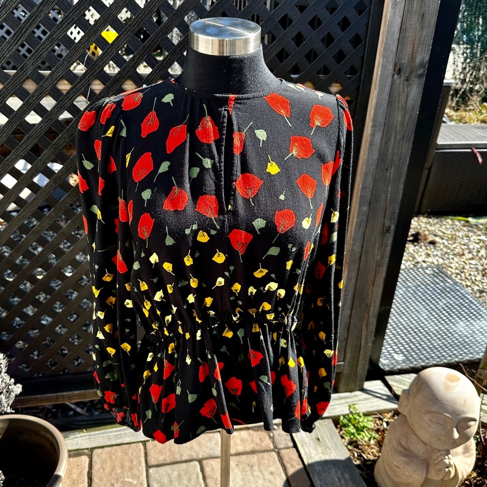 Banana republic black and red poppy empire waist top.